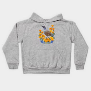 California State Bird Quail and Poppy Flower Kids Hoodie